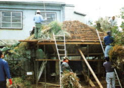 「謝名城の高倉」屋根カヤ葺き替え 平成15年（2003）2月